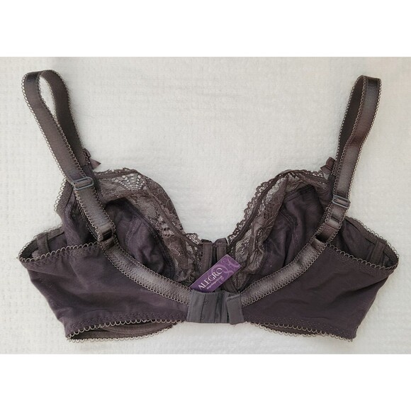 Alegro Bra US Size 36G Charcoal Gray Sheer Lace Plunge Underwire 9005A NWT - Picture 2 of 7